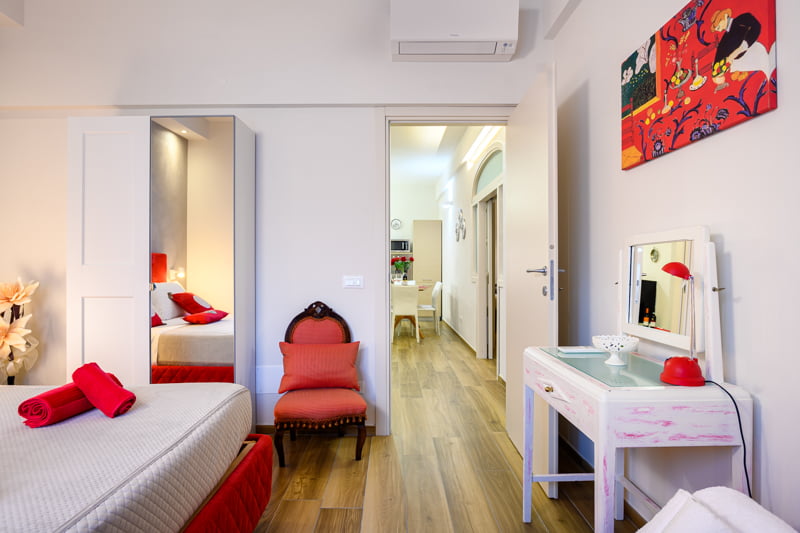 Lady Camollia Apartment's Red Room is inspired in color by Matisse's painting of the same name